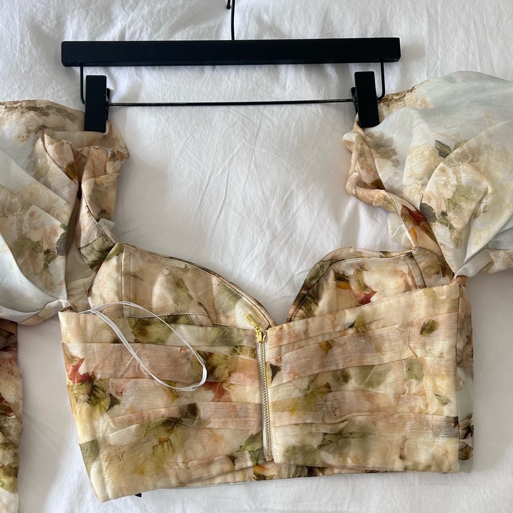 Zimmermann Cream and Green Floral Blouse